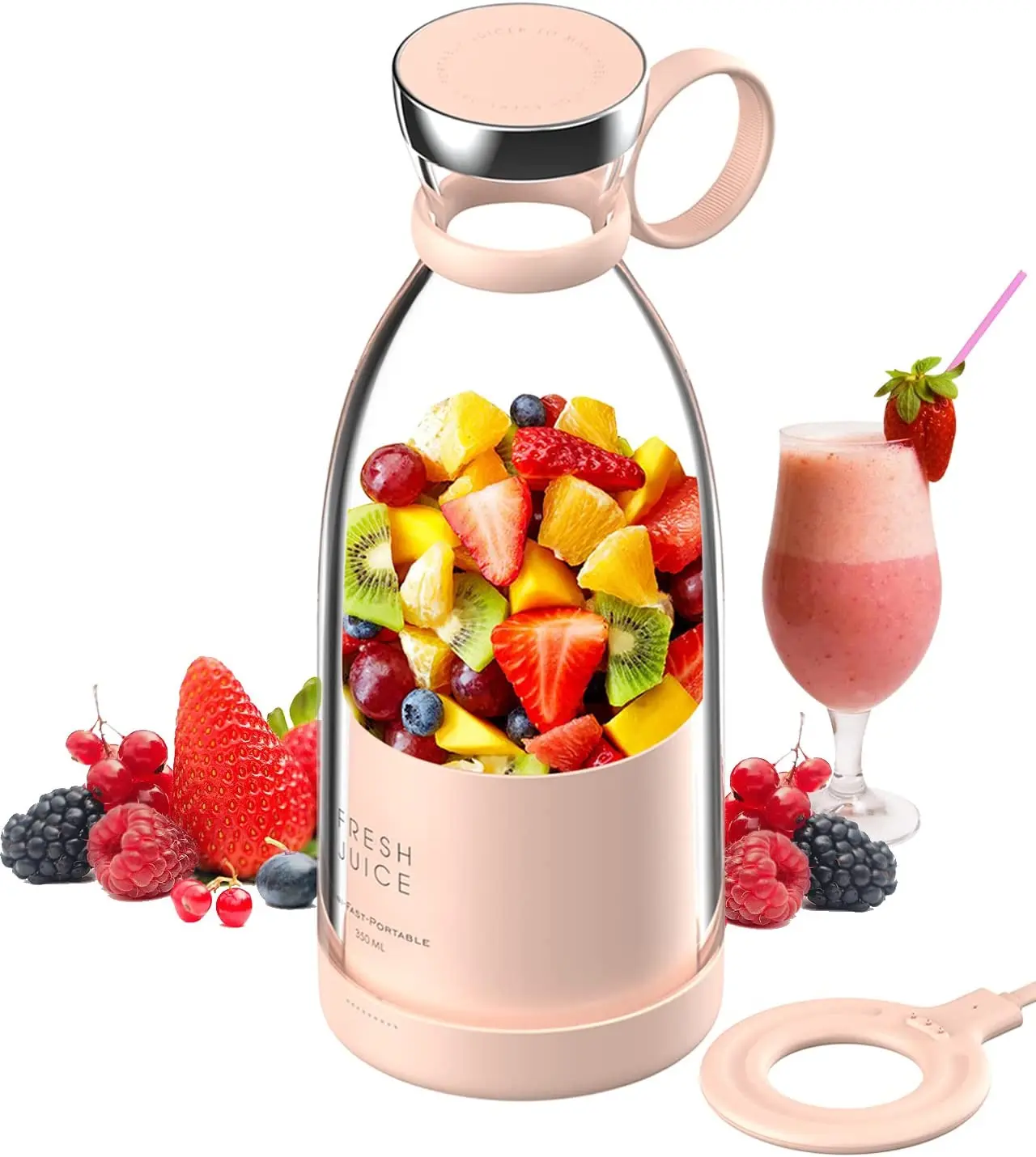 

Custom Logo Electric Juicer Cup Smoothie Maker 350ml Personal Size Cordless Usb Mini Fruit Mixer Portable Fresh Juice Blender