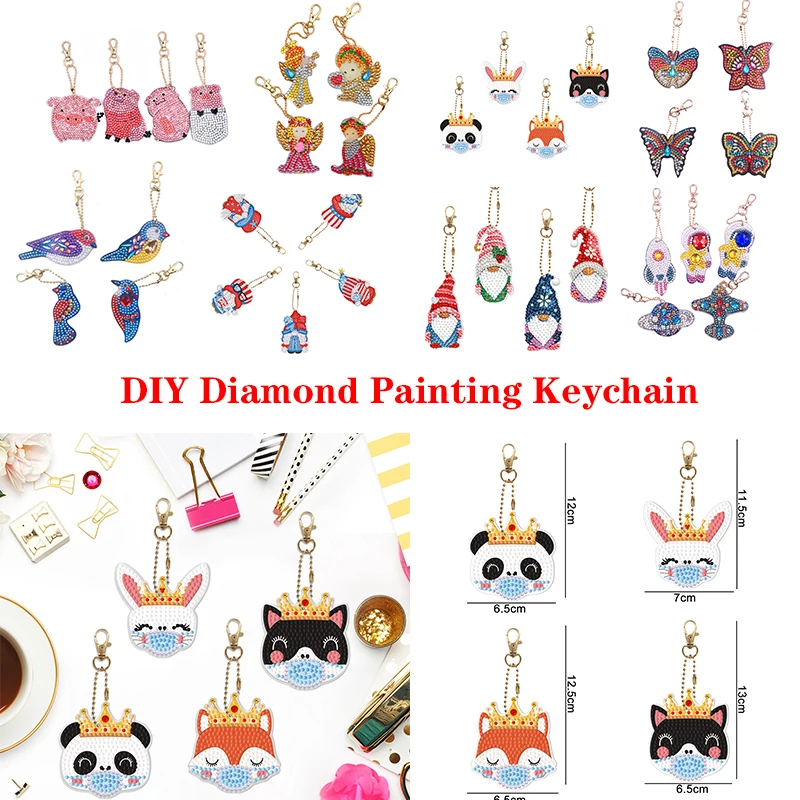 

New Keychain 5D Diamond Painting Embroidery Keychain DIY Cartoon Animal Gnome Keychain Single Sided Point Drill Pendant Gift