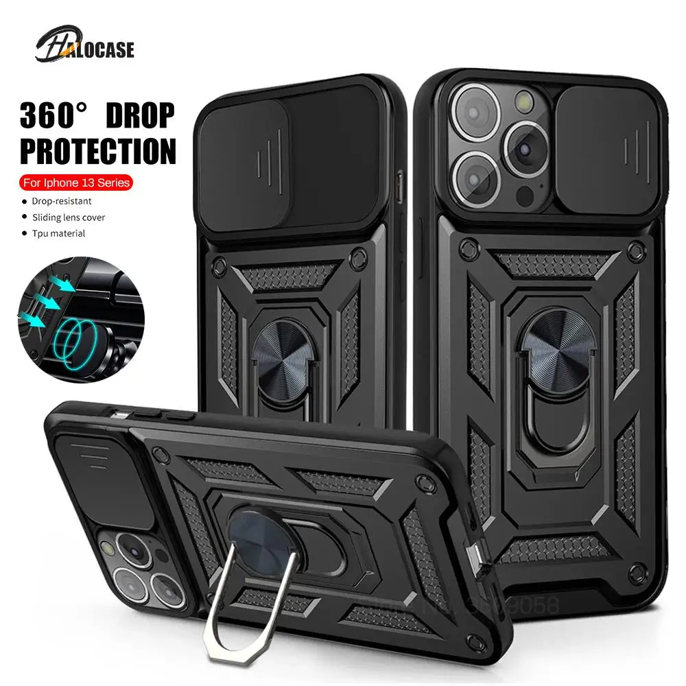 

shockproof armor case for apple iphone 13 pro max mini 2021 iphone13 car magnetic holder ring push pull camera protection covers
