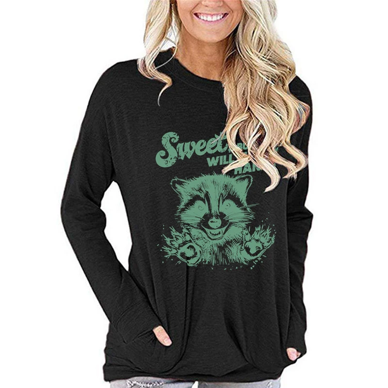 Женская футболка с длинными рукавами Racoon Humor Sweet But Will Throw Hands Повседневные топы