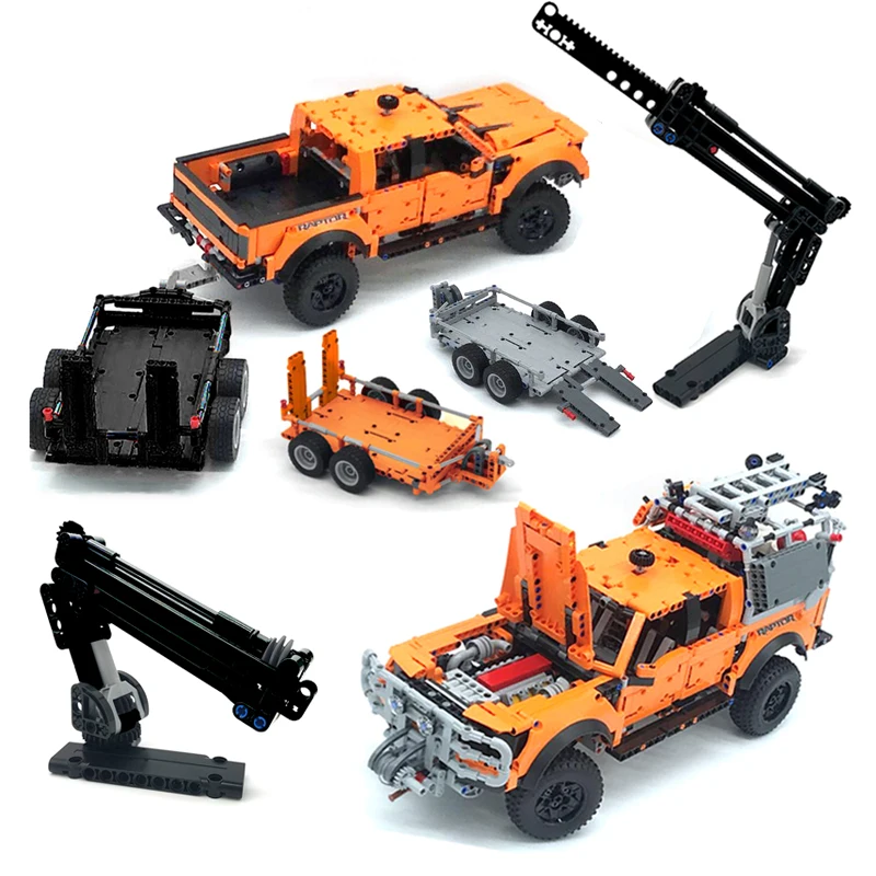 Technical Load Trailer Crane Model Set MOC Building Blocks Compatible Pickups F-150 Raptor 42126 Assembly Bricks Kid Toy Gifts