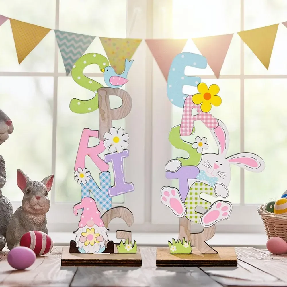 

Easter Spring Decoration Wooden Easter Ornaments Bunny Faceless Gnome Carrot X0q2