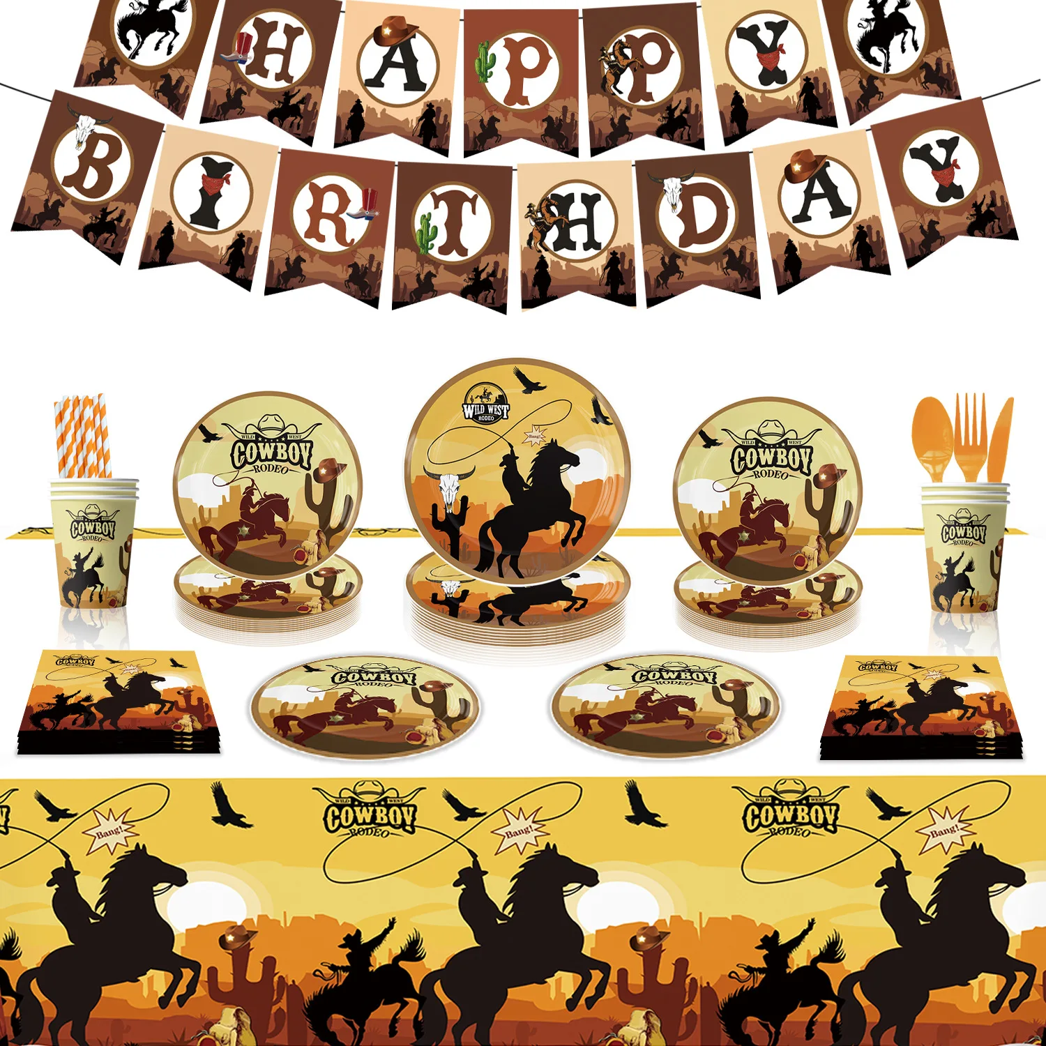 Boys Western Cowboy Theme Birthday Disposable Dinnerware Par