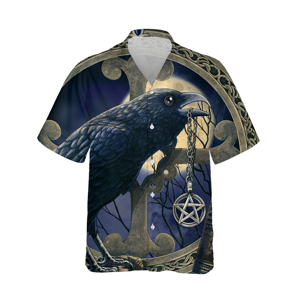 

Jumeast Halloween Men's Shirt Raven Printed Summer Hawaiian Short Sleeve Oversized Shirts For Men Streetwear Fashion Shirty Tops