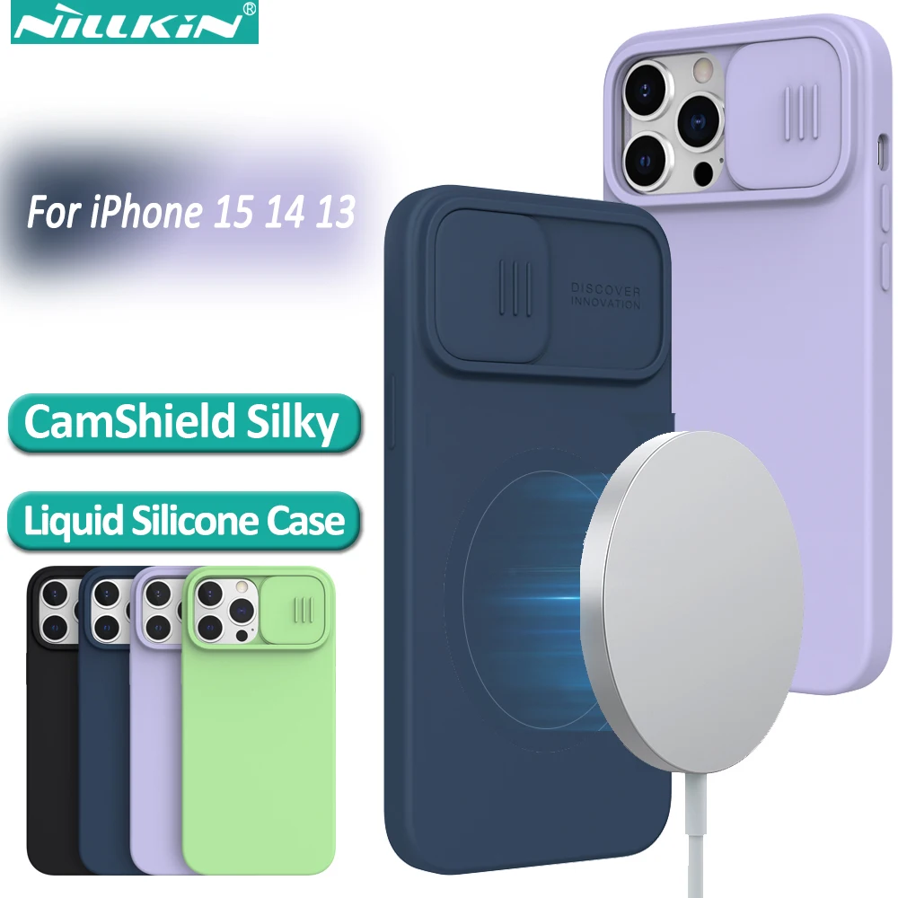 

Nillkin CamShield Silky Magnetic Silicone Case for iPhone15 ProMax, Protection Cover with Slide Camera Cover for iPhone 15 14 13