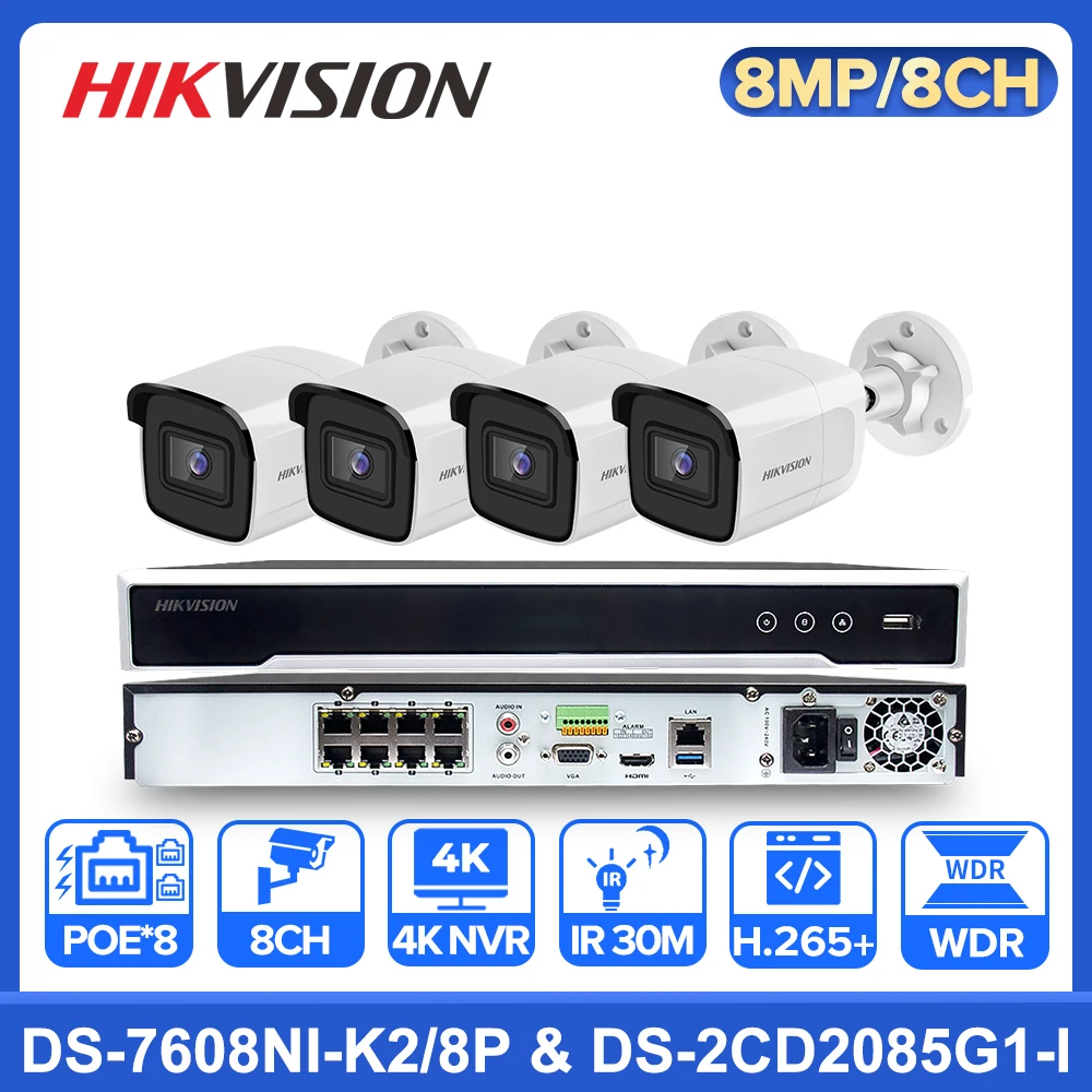 

Hikvison CCTV Kit Set 8CH POE 8MP 4K NVR DS-7608NI-K2/8P DarkFighter IP Camera DS-2CD2085G1-I CCTV Security Surveillance System