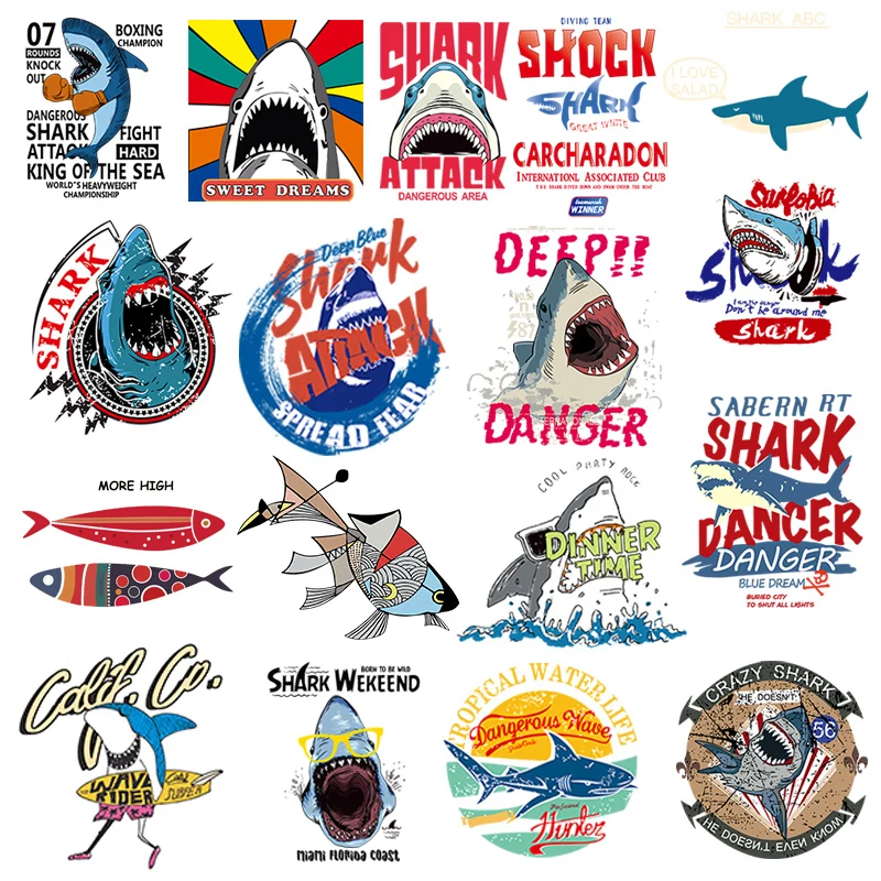 Модные термонаклейки Ocean Shark для самостоятельного нанесения тепла переводные