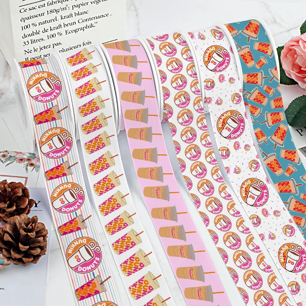 Милая Репсовая лента Dunkin с принтом пончиков/Атлас для упаковки подарков