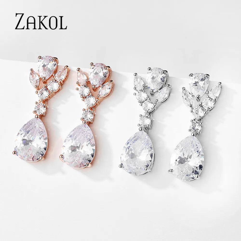 ZAKOL модные классические Красочные капли воды кубический цирконий Висячие серьги