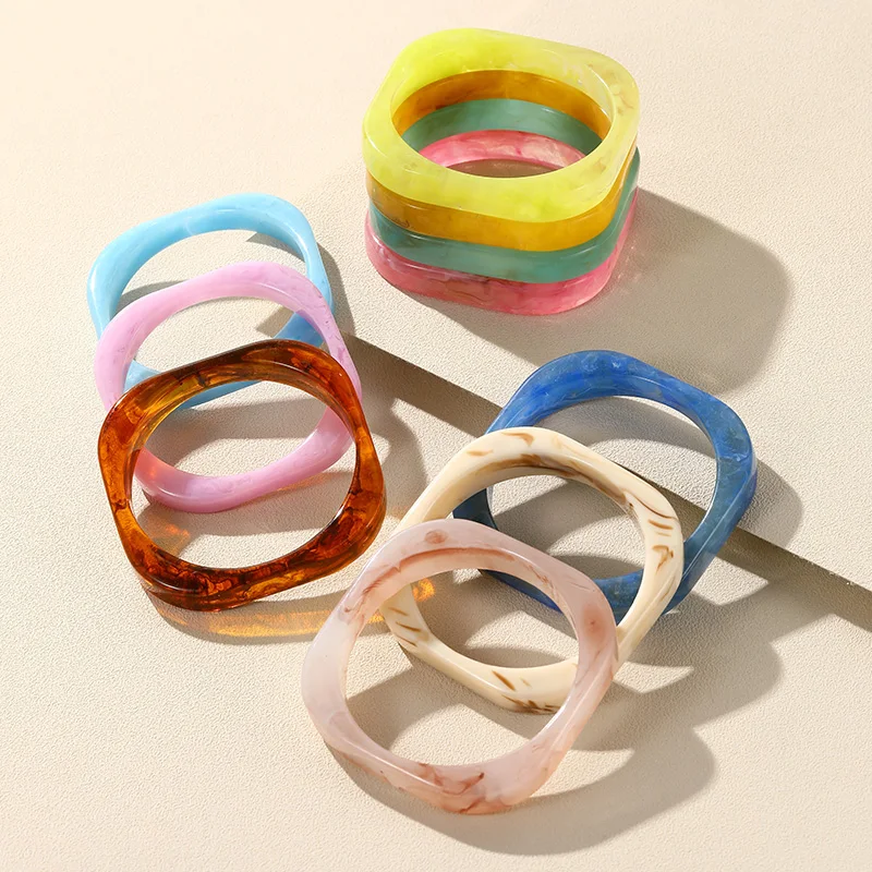 

Trendy Colorful Transparent Resin Cuff Bangles for Women 2023 New Geometric Big Wide Bracelets Girls Charm Fashion Jewelry Gift