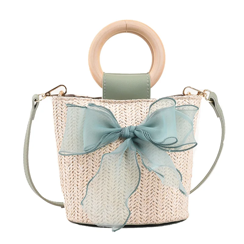 

New Fashion Mini Women's Handbag Summer Beach Woven Bucket Female Shoulder Bag High Quality Luxury Designer Buckle Crossbody Bag