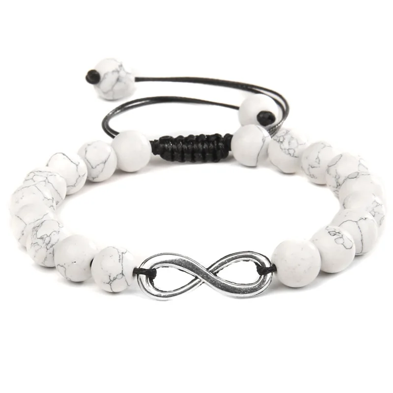Silver Color Infinity Bracelet Natural Stone Beaded Bracelet 8 Number Pendant Charm Bangle Couple Bracelet for Women Men Jewelry