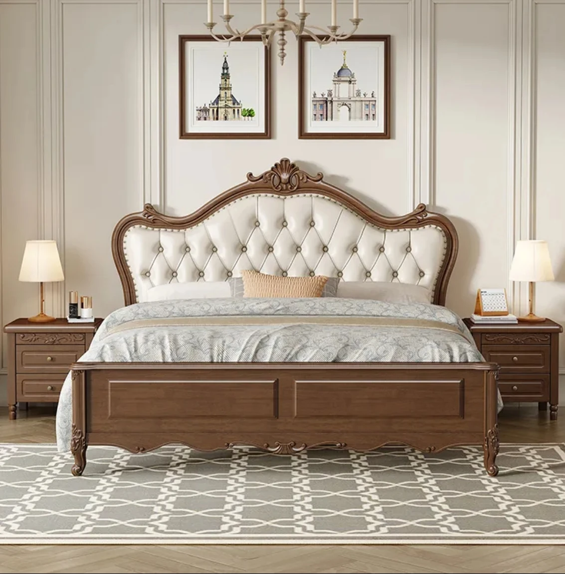 Американская однотонная деревянная кровать в европейском стиле 1 8 м Основная