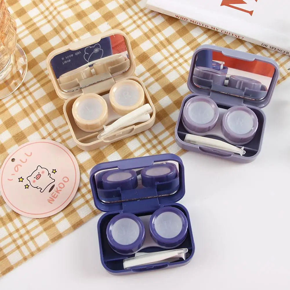 

Rectangle Macaron Color With Mirror Tweezers Mini Contact Lens Case Storage Eye Care Contact Lens Container Lenses Box