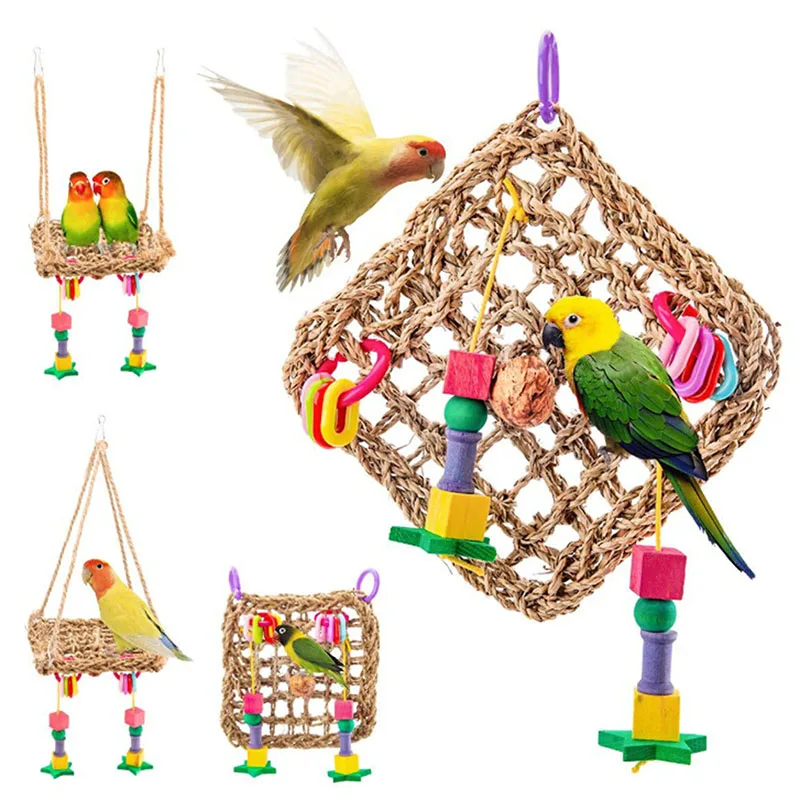 

Parrot Toys Wood Birds Standing Chewing Rack Toys Bead Ball Heart Star Shape Parrot Toy Bird Toys Accessories Supplies