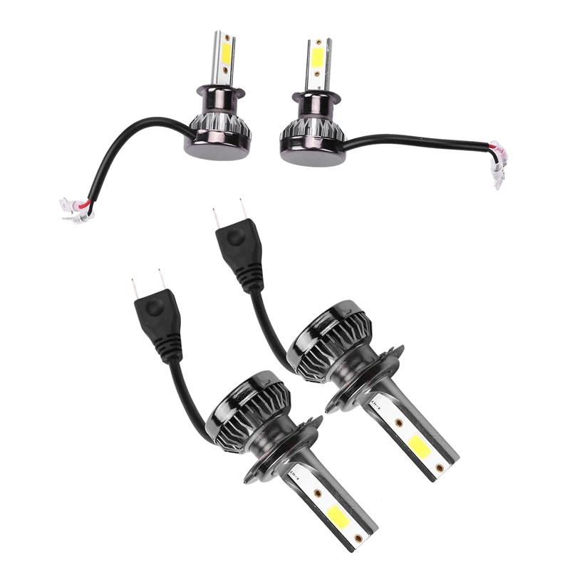 

4Pcs Mini 1400W LED Headlight Bulbs Conversion Kit FOG Driving Light DRL 6000K White-Plug And Play, 2 Pcs H3 & 2Pcs H7