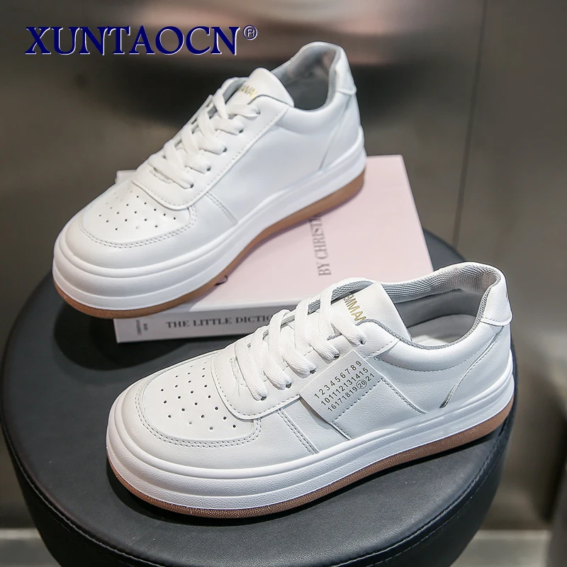 

Women's Platform Sneakers 2022 New Spring White Sports Shoes Tennis Female Round Toe Color Matching Increased Casual
