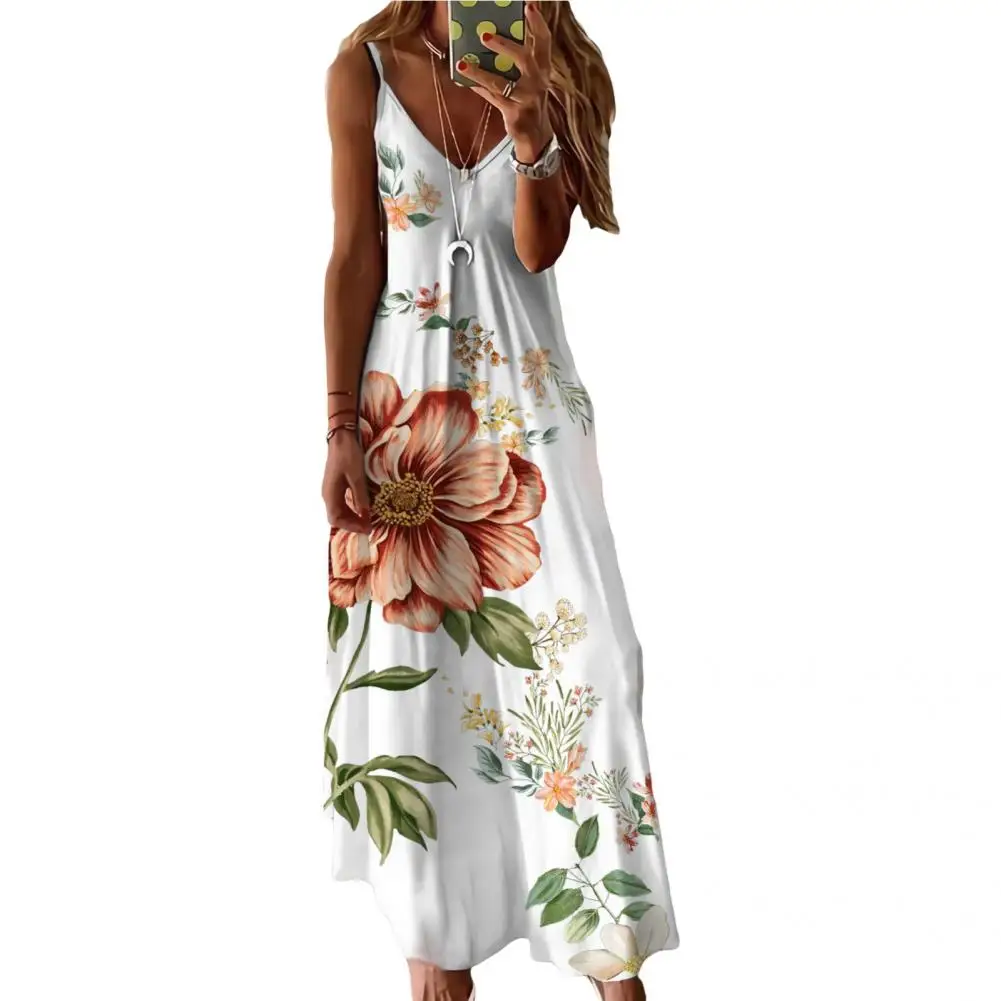

Fashion Maxi Dress Women Pullover Strap Dress Low Cut Casual Dress