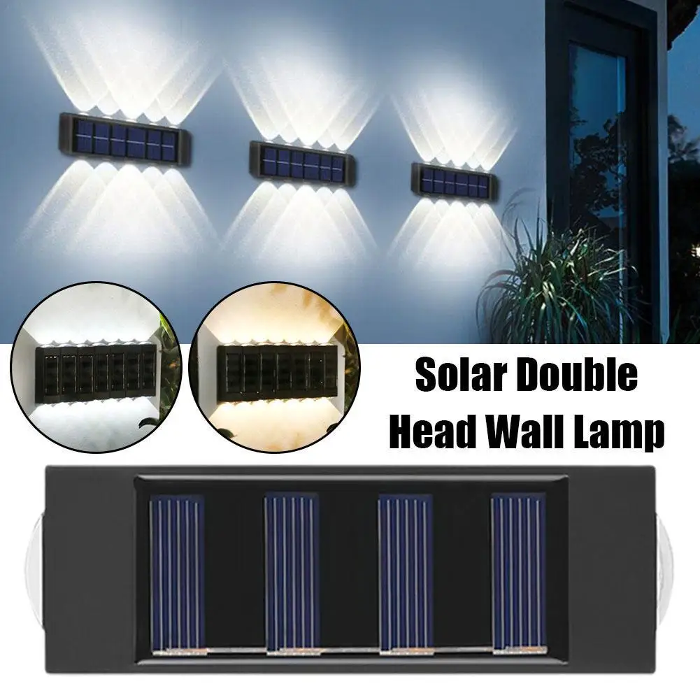 

1/4pcs Solar Double Head Wall Lamp Outdoor Waterproof Up Down Luminous Lighting For Garden Fence Decoration White / Warm Light