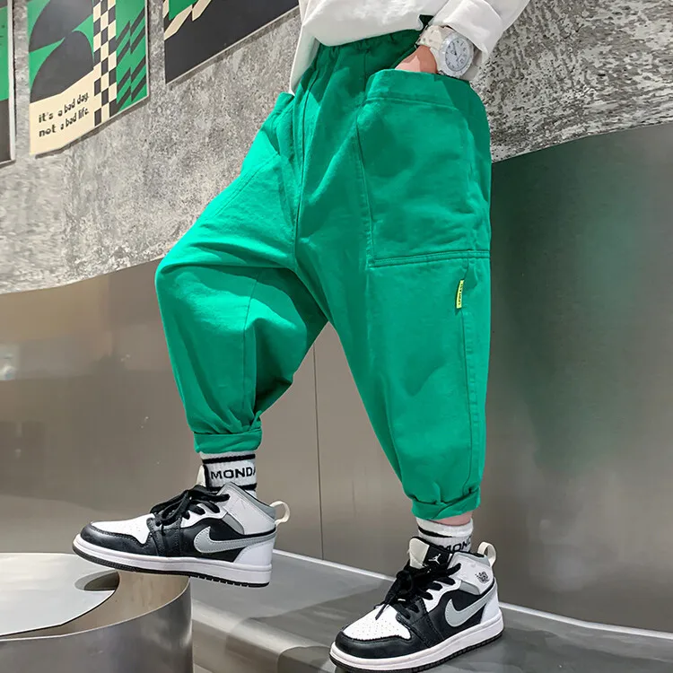 

Boys Cargo Pants with Pocket Loose Casual New Spring Children Sportswear Black Green Blue Trousers Teen Cotton School Sweatpants