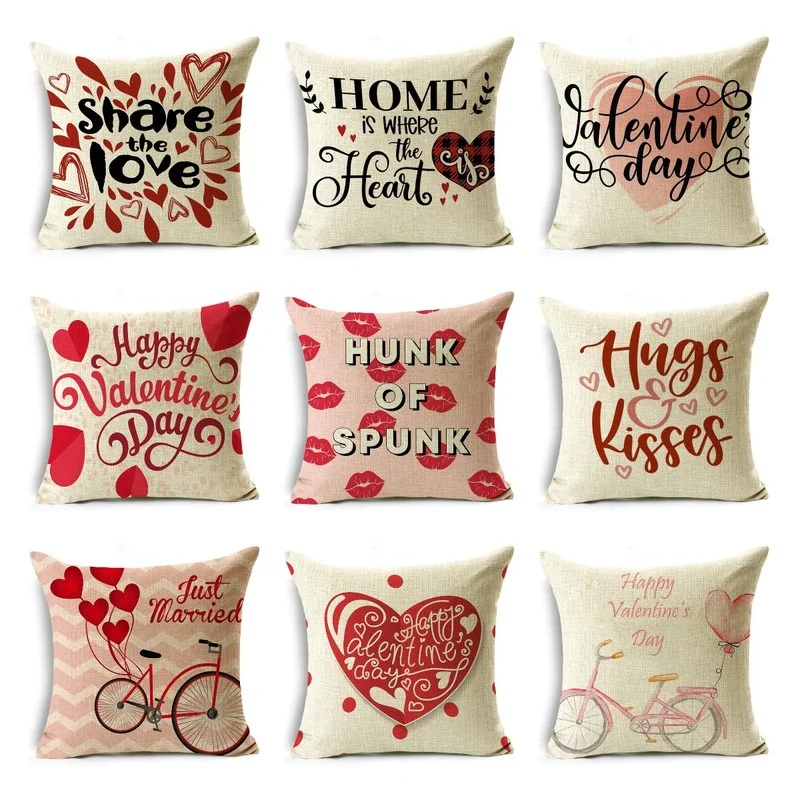 

Valentine's Day Gift Love Printed Linen Pillowcase 45*45cm Furniture Bedroom Sofa Decorative Cushion Cover