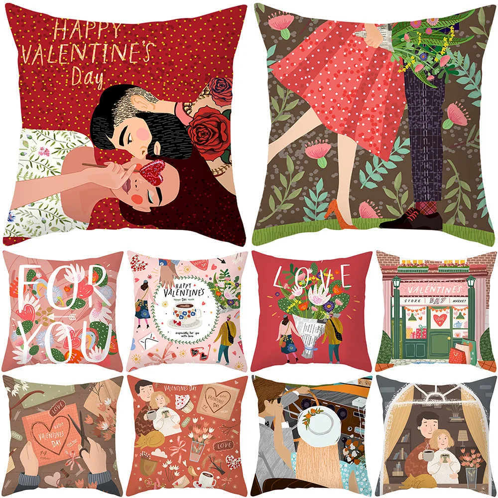 

Valentines Day Pillowcase Cartoon Cushion Cover Sofa Car Pillow Cover Home Decor Wedding Party Anniversary Supplies 45x45cm