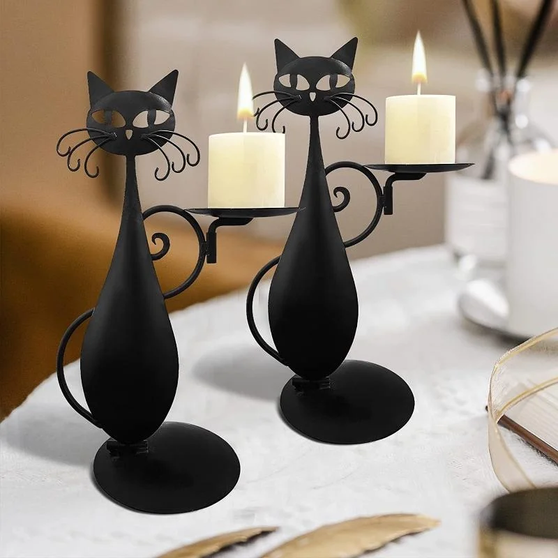 

Black Cat Candle Holder for Retro Rustic Farmhouse Home Metal Cat Decor Candlestick for Bar Wedding Home Decor