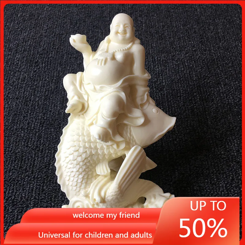

Creative Ivory Nut Carved Koi Maitreya 14.5*8 * 5cm Home Living Room Car Decoration Gift Box christmas decor desk decor