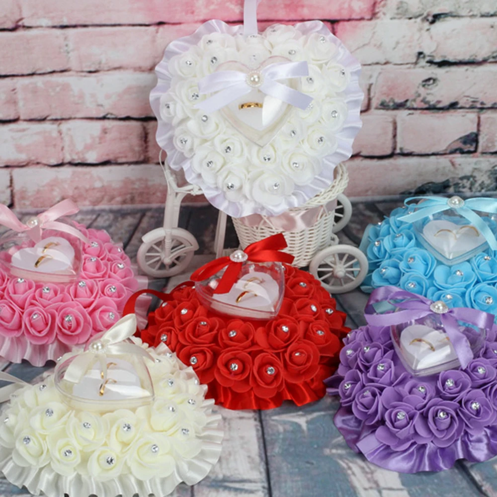 Valentine's Day Heart-shape Rose Flowers Jewelry Box Storage Organizer Packaging Case Portable Ring Jewellery Gift |