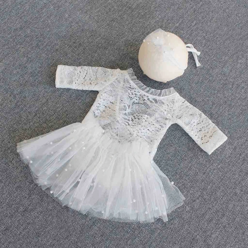 

3 Pcs Newborn Photography Props Outfits Baby Lace Romper Headband Short Skirt Set Infants Photo Bodysuit