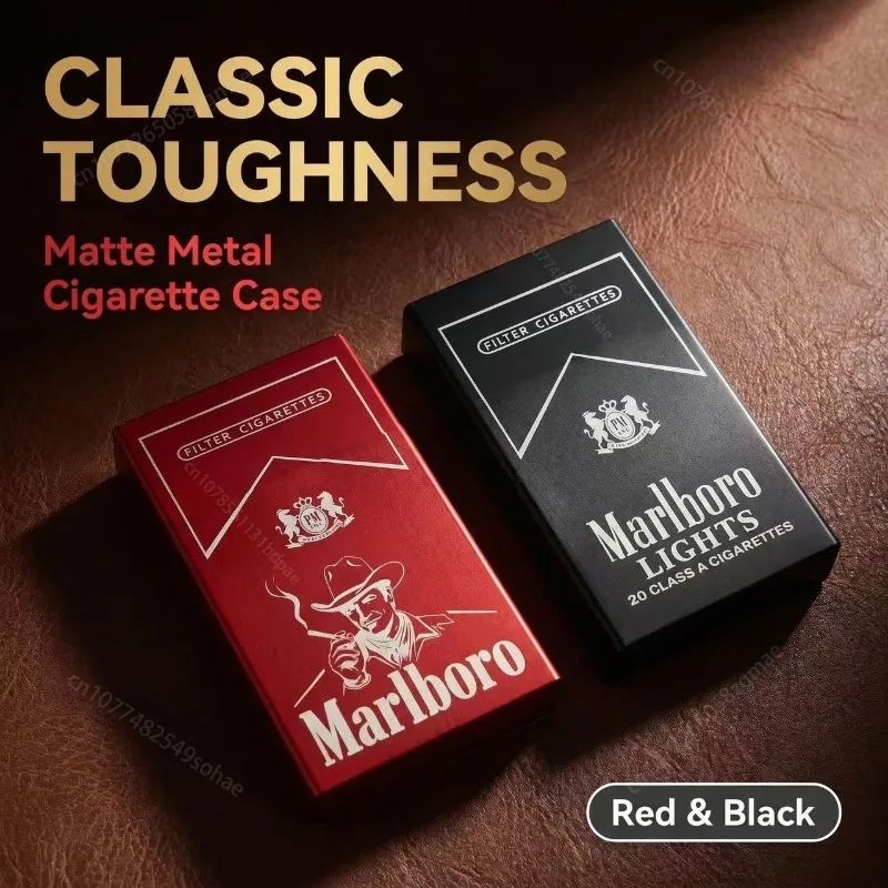 Фото Металлическая коробка для сигарет Marlboro, портативный влагонепроницаемый и ударопрочный футляр для сигарет, мужской аксессуар для сигарет, подарок №2