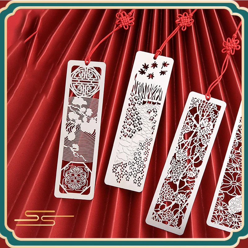

Chinese Style Bookmarks Creative Metal Hollow Out Metal Bookmark Tasse With Red Button For Kids Students Gifts
