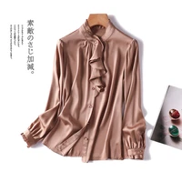 design womens shirts ruffles office lady 100 natural silk long sleeve thin solid single breasted women shirts blouses