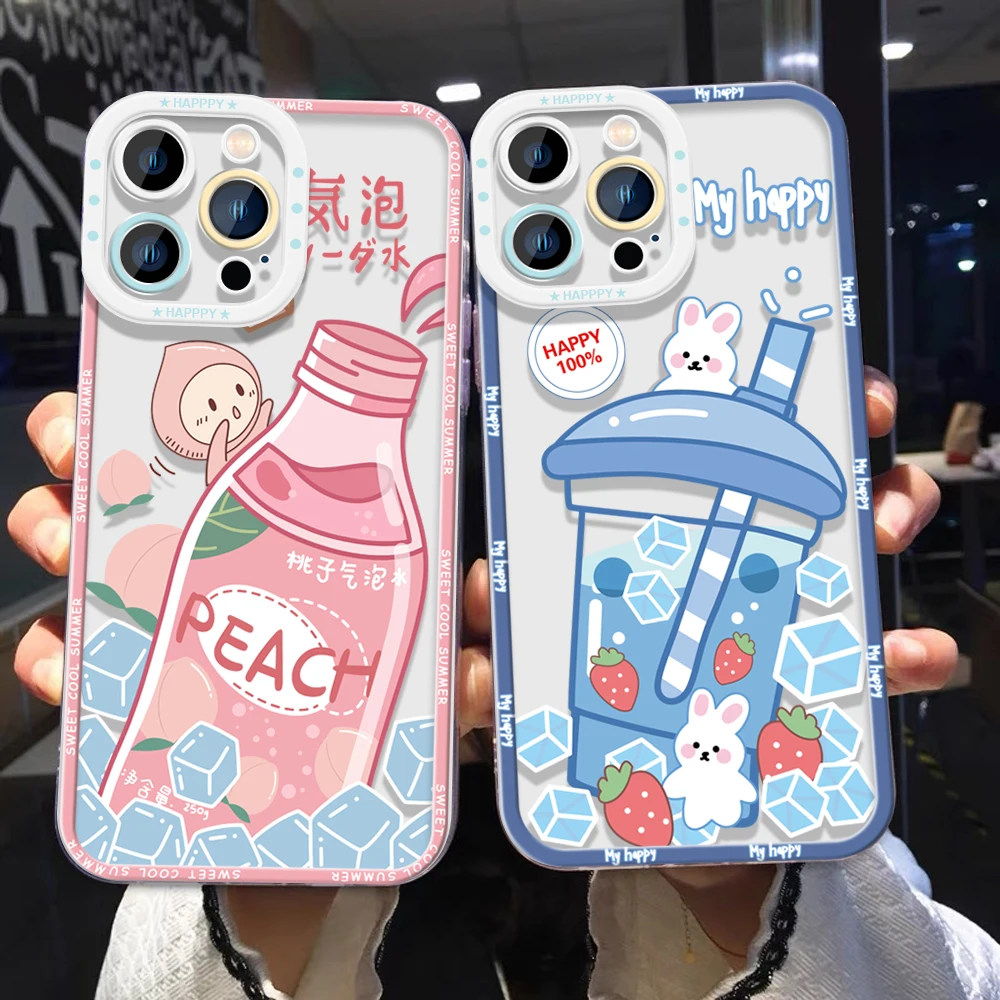 

For IPhone 11 Case 13 Pro 14 12 SE X XS XR 6 6S 7 8 Plus Max Mini 2020 Cute Cartoon Astronaut Soda Pattern Clear Bumper Cover