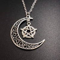 new fashion boho style moon and pentagram necklace crescent moon necklace chains gothic choker stainless steel jewelry