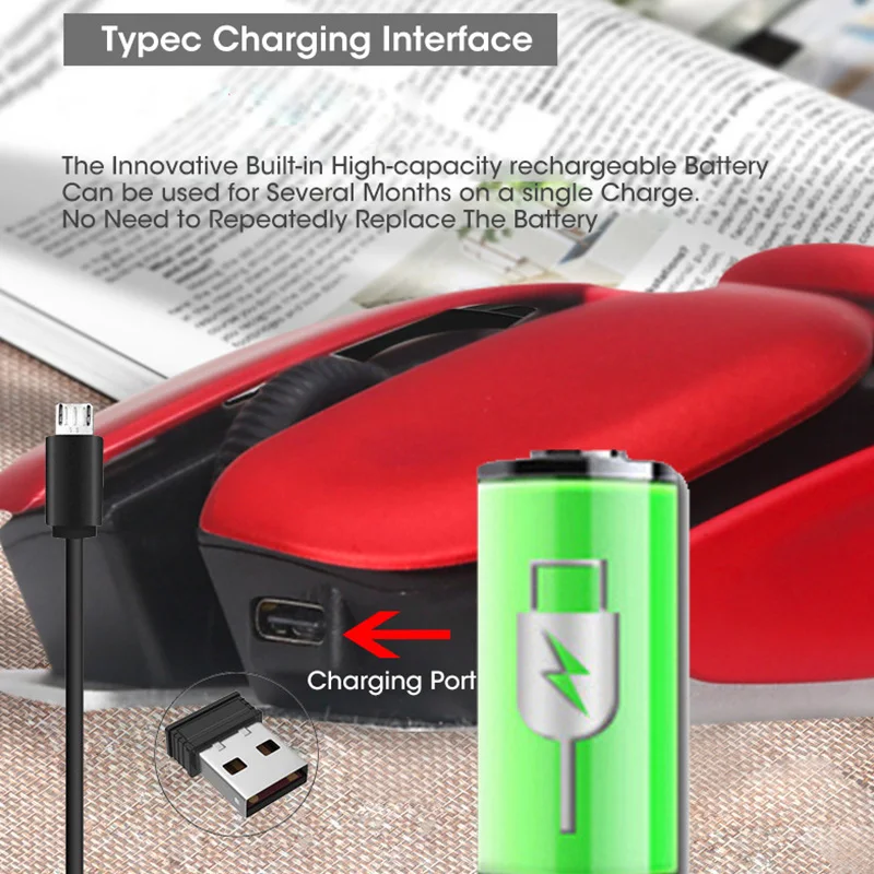 Мышь игровая беспроводная эргономичная 2 4 ГГц 1600DPI алюминиевый сплав |