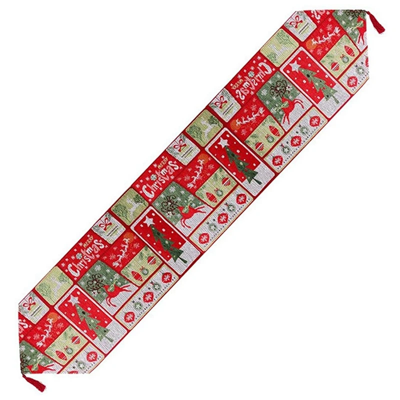 

Christmas Red Cotton Burlap Table Runner,Vintage Christmas Traditional Holiday Season Table Linens Woven Table Cloth