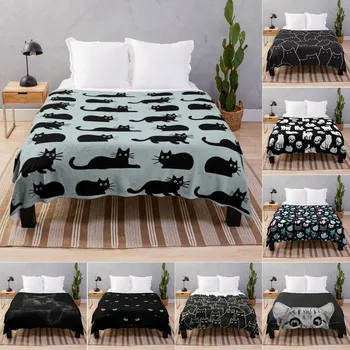 Black Cat Soft Throw Blanket Microplush Warm Blankets Lightweight Tufted Fuzzy Flannel Fleece Throws Blanket for Bed Sofa Couch