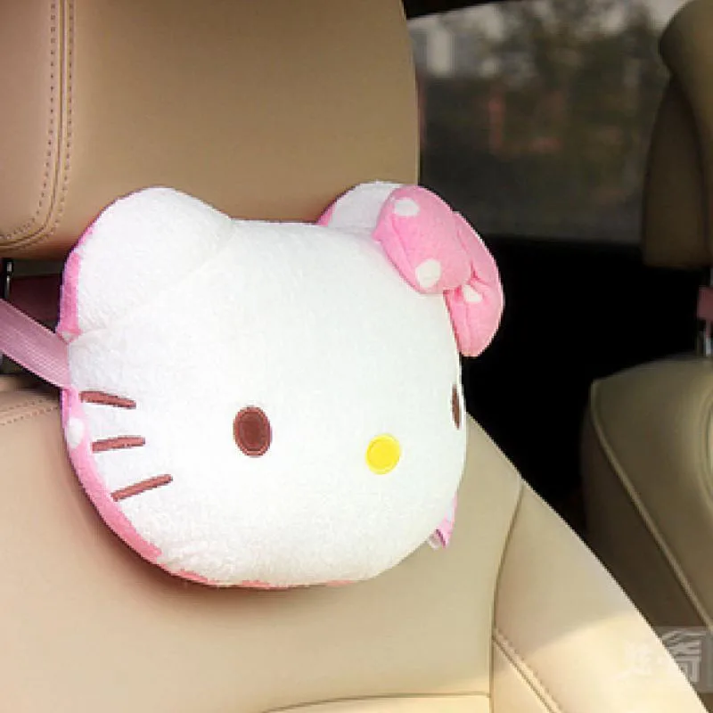 

Sanrios Anime Kt Cat Plush Car Neck Headrest Pillow Car Accessories Soft Stuffed Plushie Auto Seat Head Support Neck Protector