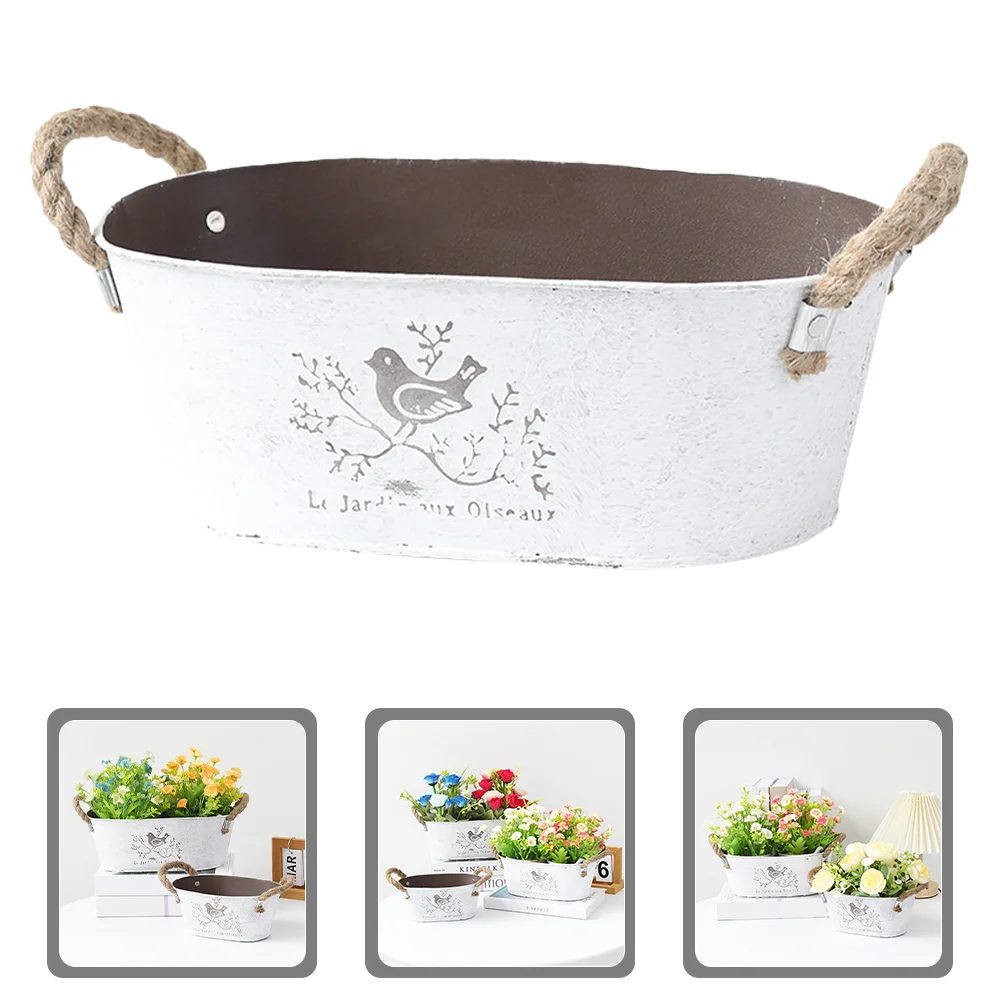 

Plants Decor Decorative Flower Pot Iron Vase Adornment Flowers Home White Portable Bucket Office