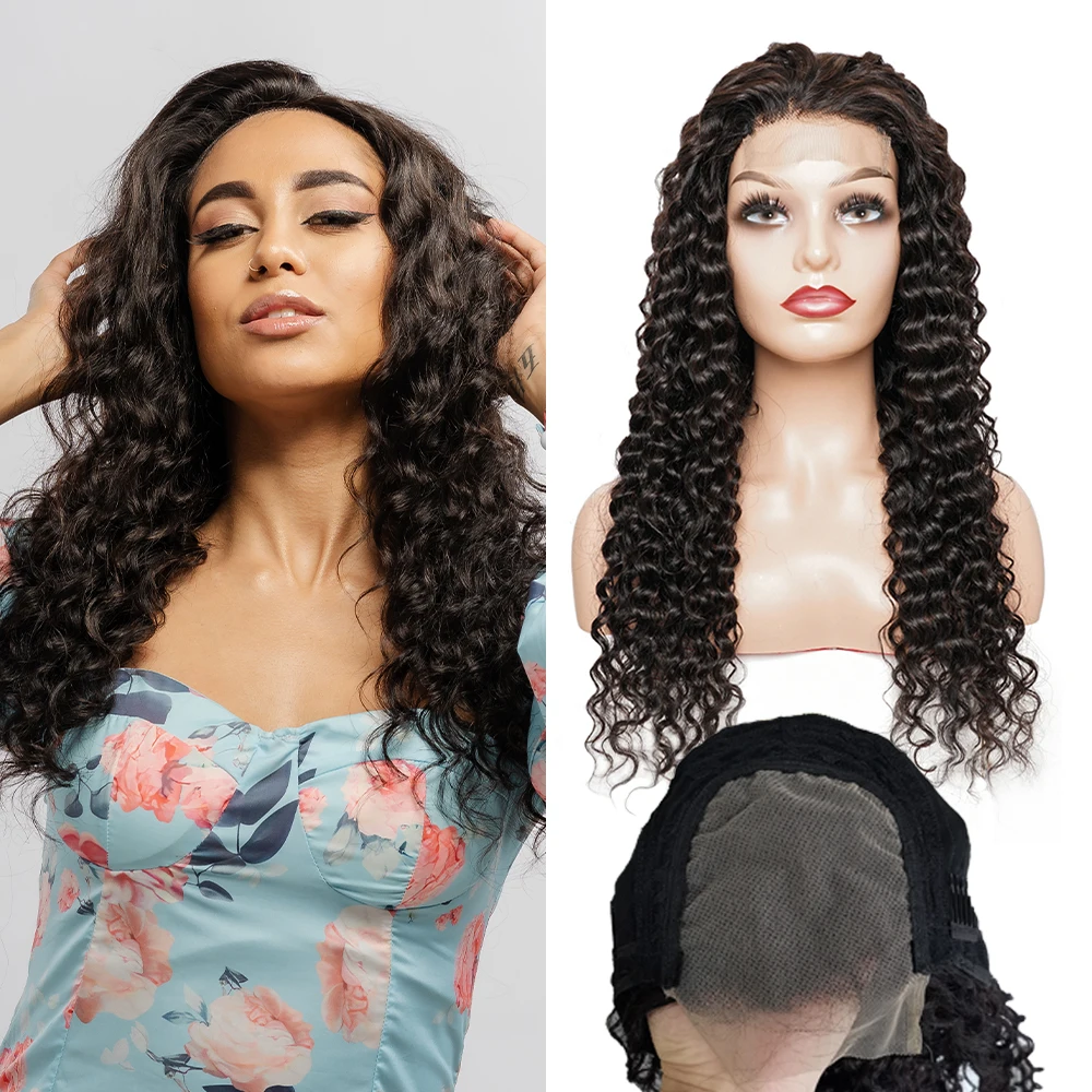 

Water Wave 4*4 Lace Wig Remy Indian Human Hair 12-26 Inches 150% Density 4x4 Lace Closure Wigs