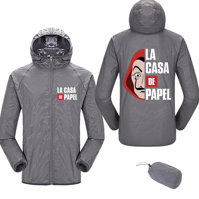 

La Casa De Papel Jacket Waterproof zipper Windbreaker waterproof Jackets men Quick Dry Windbreaker Sun Protection jacket