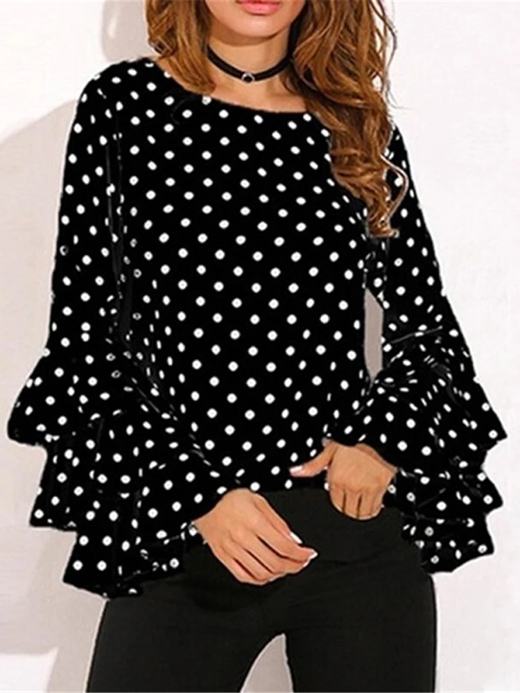 

Women Polka Dot Shirts Spring Summer Fashion O Neck Long Sleeve Blouse Femininas Casual Tops Plus Size Shirt 2022 Elegant