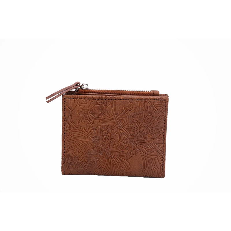 Женский тисненый кошелек с цветами и листьями