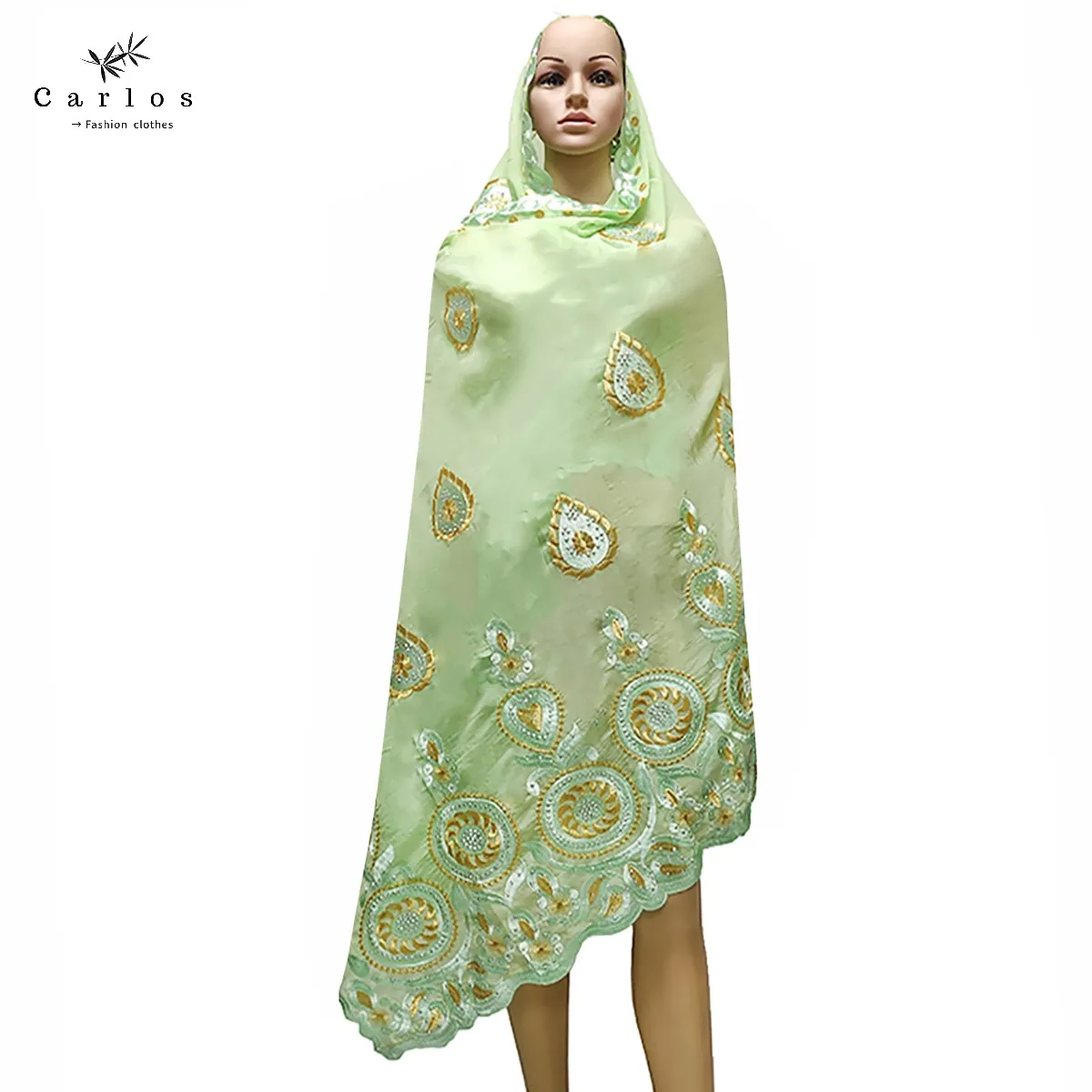 Лидер продаж 2022 большой мусульманский женский шарф из 100% хлопка вышитый