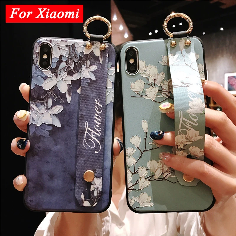 vintage flower wrist strap phone holder case for redmi 10c 9t 10 9c note 11 10 9 11 7 8pro cover for xiaomi mi 11t 9t poco x3 f3 free global shipping