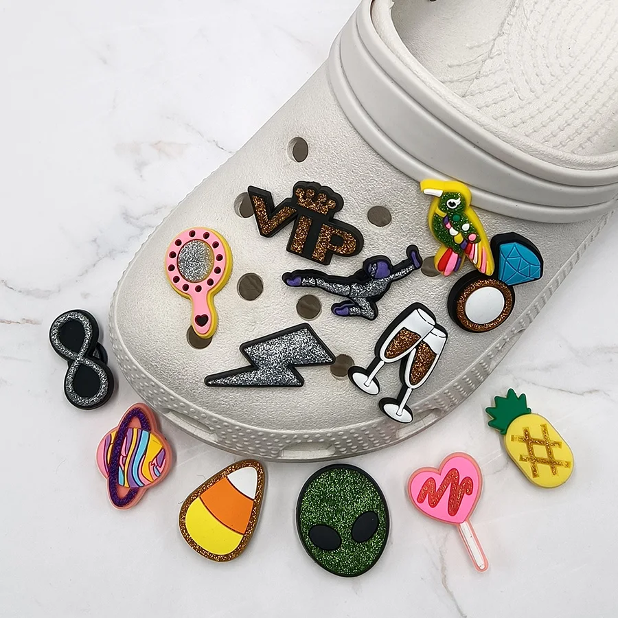 Bling Glitter PVC Shoe Buckle Accessories DIY Ballet Girl Ring Goblet Alien Shoes Decoration Jibz For Crocs Charms Woman Gift