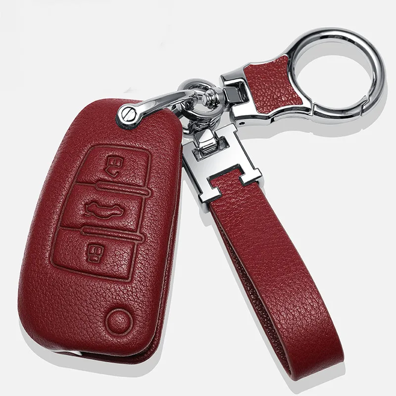 

For Audi Q3 Q2L A1 A3 Q7 Folding Leather Key Sleeve All-Inclusive Key Shell Chain