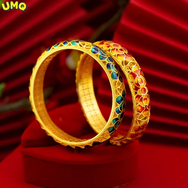 

National Fashion Enamel Paint Hollowed Out Bracelet Women's Vietnamese Gold Flower Enamel National Style Bracelet