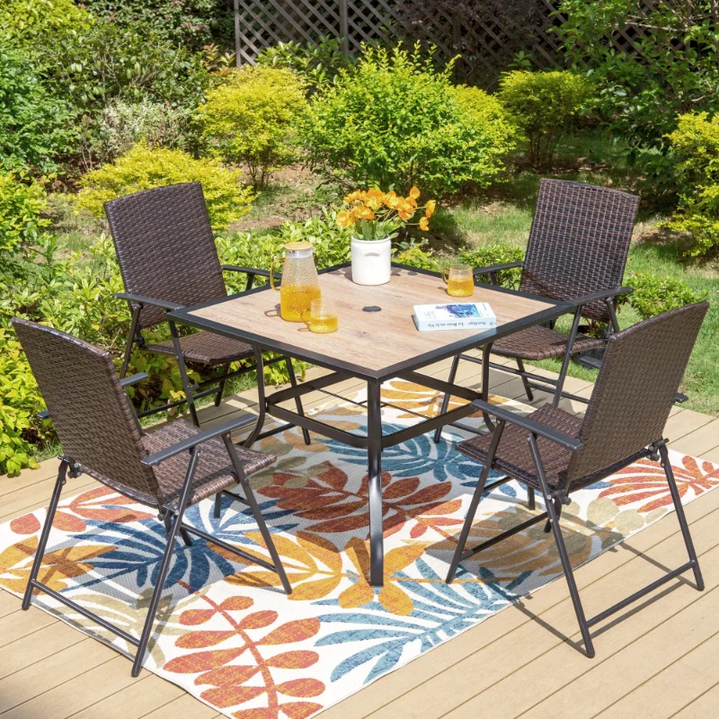 

MF Studio 5-Piece Patio Dining Set with Wicker Folding Chairs for 4-Person, Brown&Black